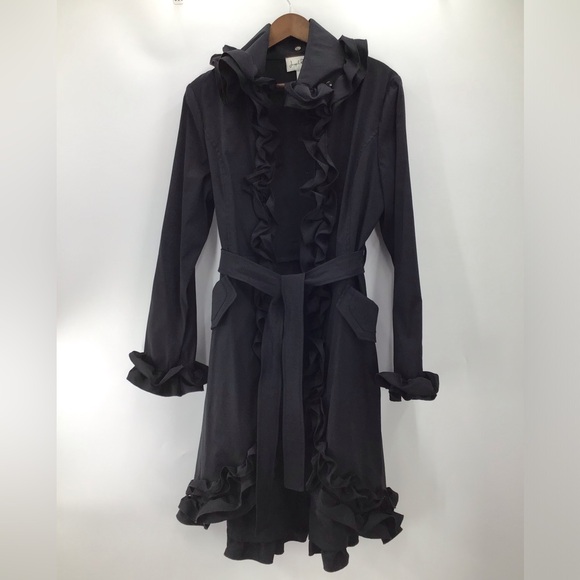 Joseph Ribkoff Black Coat with Ruffle Accents - Picture 2 of 9